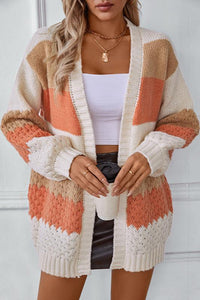 Carys Textured Colour Block Stripe Oversized Open Cardigan