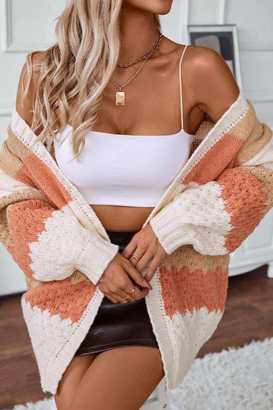 Carys Textured Colour Block Stripe Oversized Open Cardigan