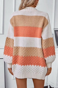 Carys Textured Colour Block Stripe Oversized Open Cardigan