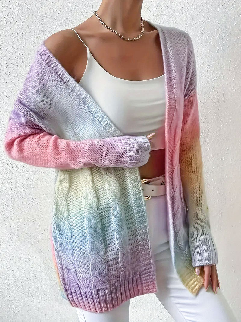Rhea Ombre Cable Knit Open Front Longline Soft Cardigan