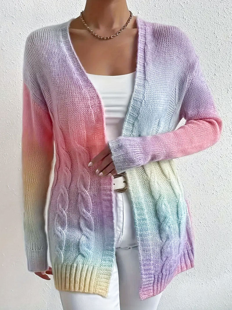 Rhea Ombre Cable Knit Open Front Longline Soft Cardigan
