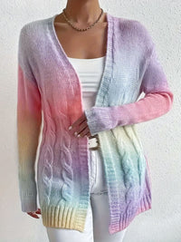 Rhea Ombre Cable Knit Open Front Longline Soft Cardigan