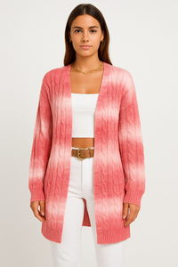 Rhea Ombre Cable Knit Open Front Longline Soft Cardigan