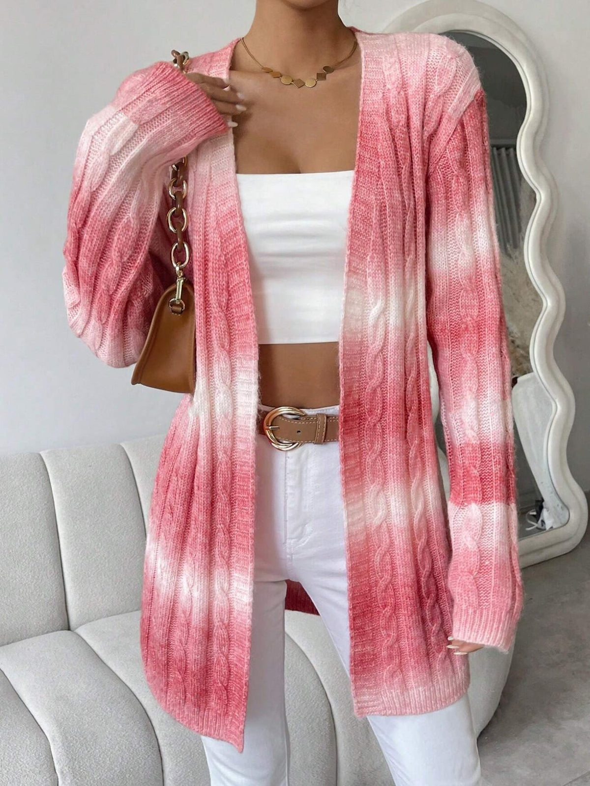 Rhea Ombre Cable Knit Open Front Longline Soft Cardigan