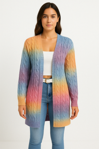 Rhea Ombre Cable Knit Open Front Longline Soft Cardigan