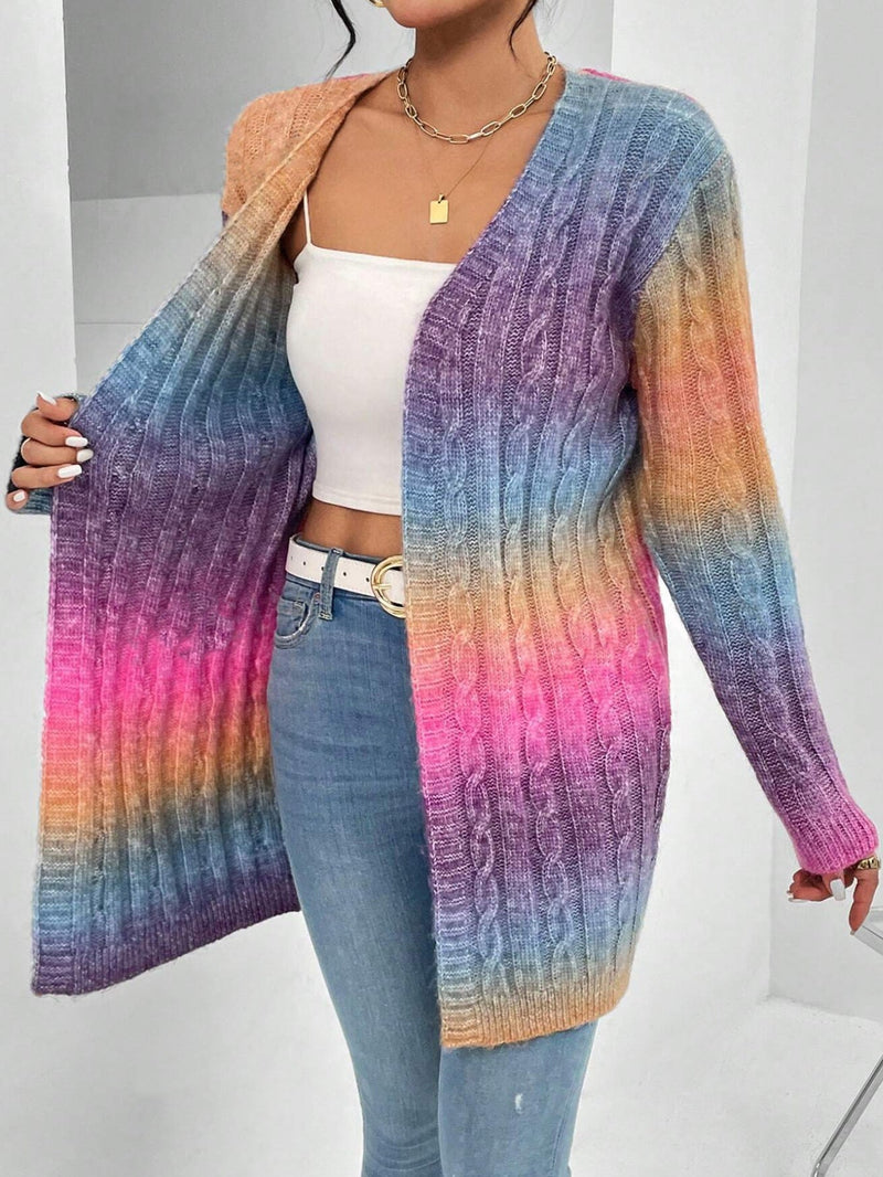 Rhea Ombre Cable Knit Open Front Longline Soft Cardigan