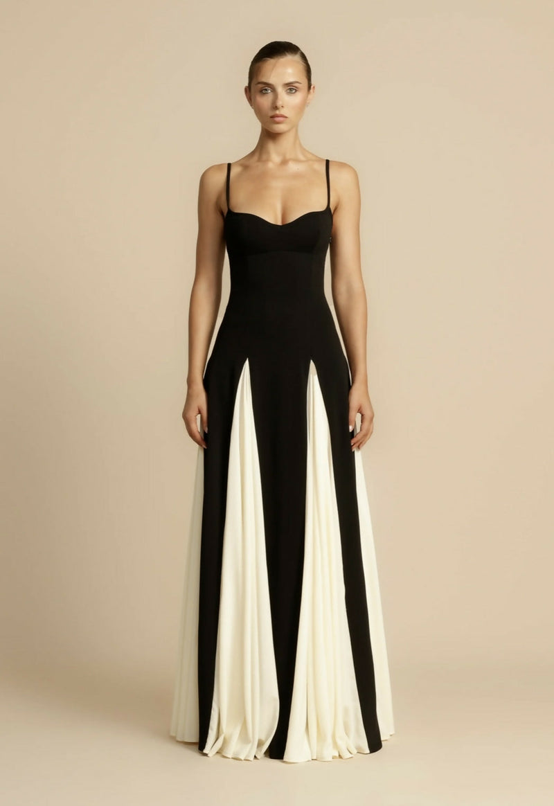 Persephone Contrast Godet Panel Sweetheart Strappy Maxi Dress