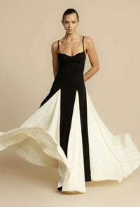 Persephone Contrast Godet Panel Sweetheart Strappy Maxi Dress