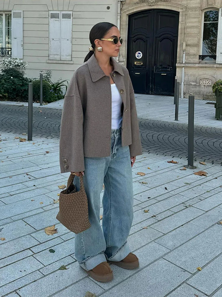 Kira Oversized Boxy Short Button Front Overcoat Jacket