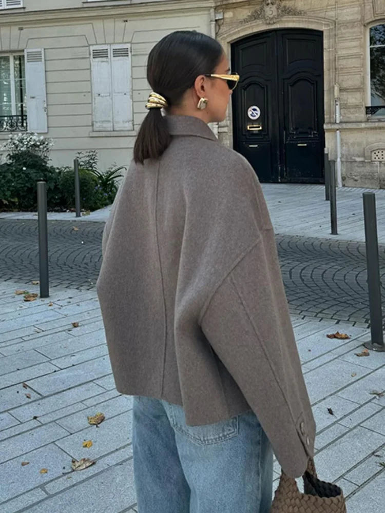 Kira Oversized Boxy Short Button Front Overcoat Jacket