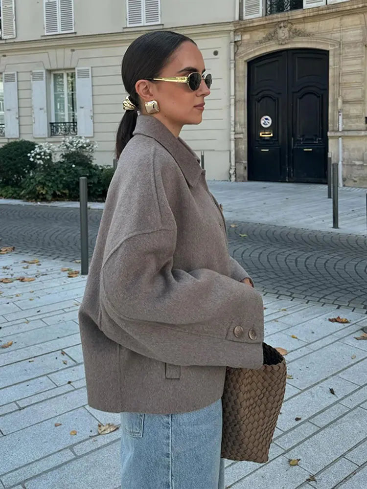Kira Oversized Boxy Short Button Front Overcoat Jacket