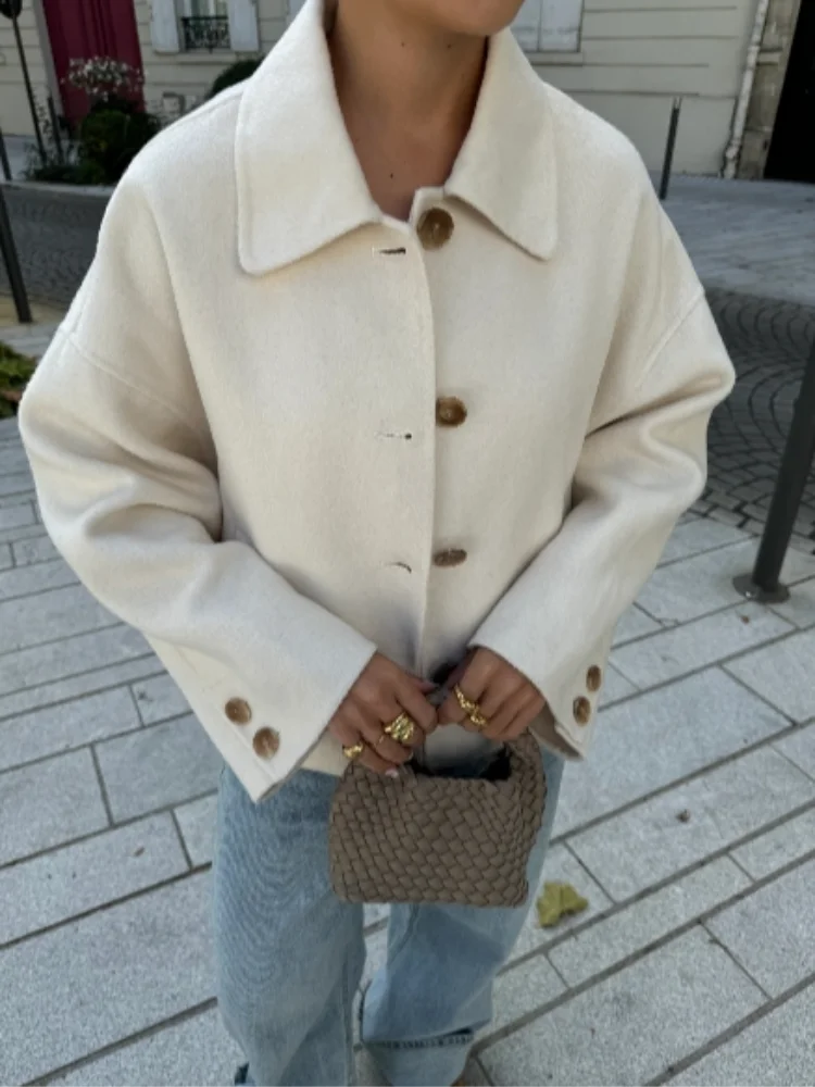 Kira Oversized Boxy Short Button Front Overcoat Jacket - Cream