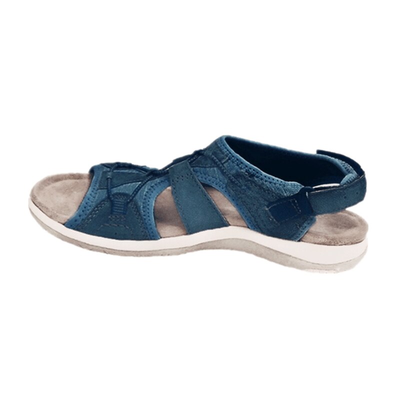 Marceline Woven Strap Cut Out Cushioned Sole Flat Sandals - Navy Blue