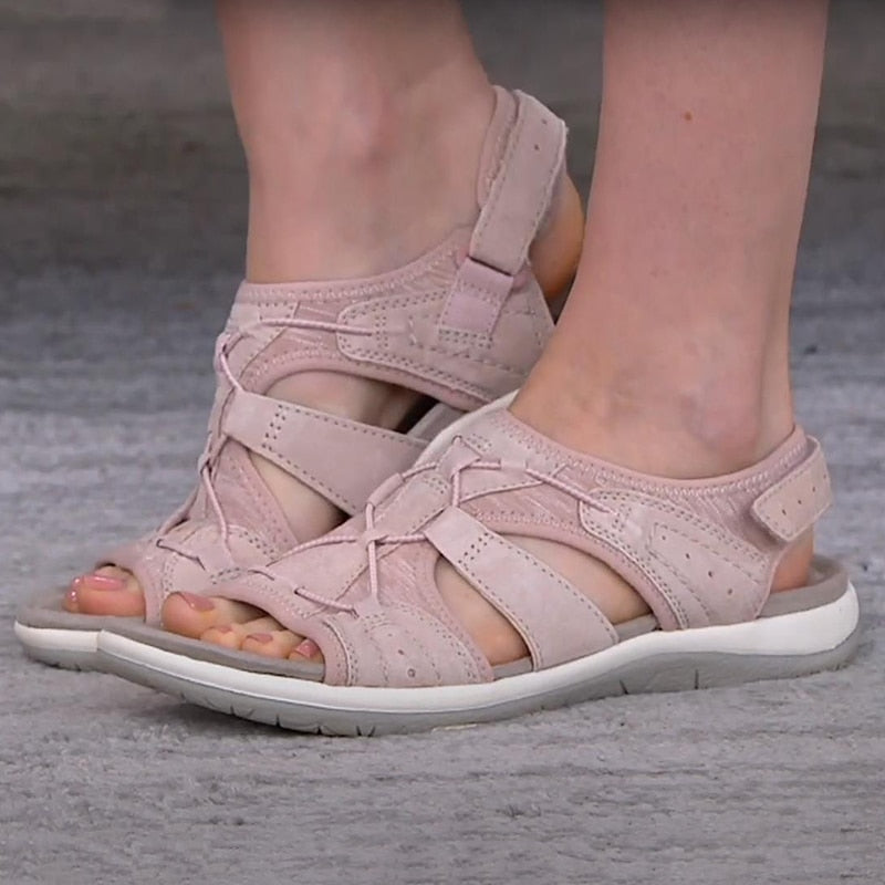 Marceline Woven Strap Cut Out Cushioned Sole Flat Sandals - Pink