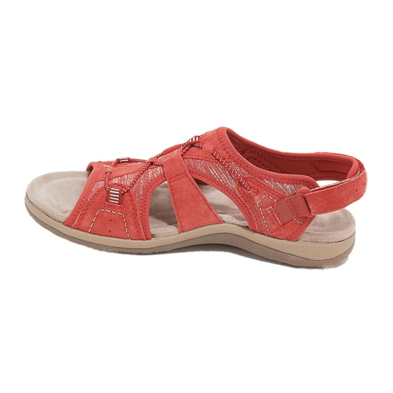 Marceline Woven Strap Cut Out Cushioned Sole Flat Sandals - Red