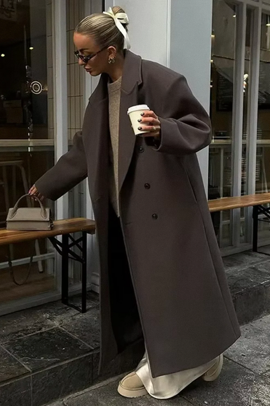 Lila Oversized Double Breasted Floor Length Long Overcoat - Brown