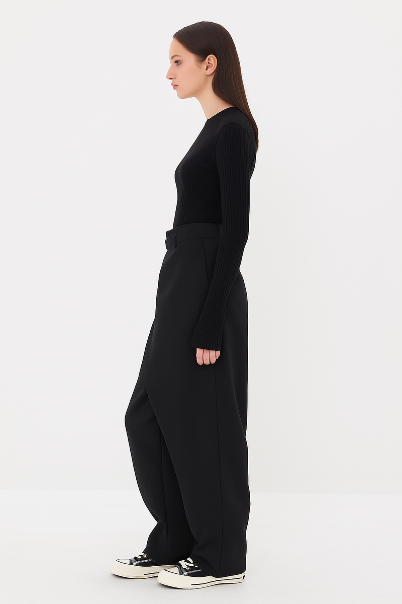 Janine Asymmetric Wrap Waistband Wide Leg Tailored Trousers