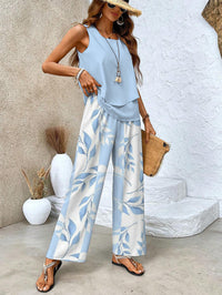 Marina Layered Vest Top and Printed Wide Leg Trouser Set