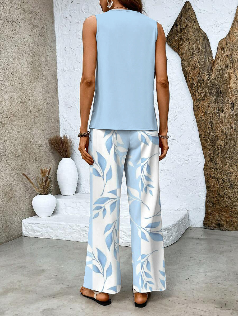 Marina Layered Vest Top and Printed Wide Leg Trouser Set