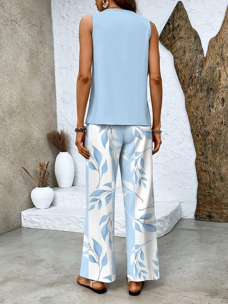 Marina Layered Vest Top and Printed Wide Leg Trouser Set