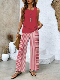 Marina Layered Vest Top and Printed Wide Leg Trouser Set