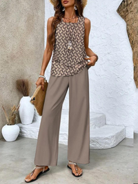 Marina Layered Vest Top and Printed Wide Leg Trouser Set