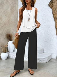 Marina Layered Vest Top and Printed Wide Leg Trouser Set