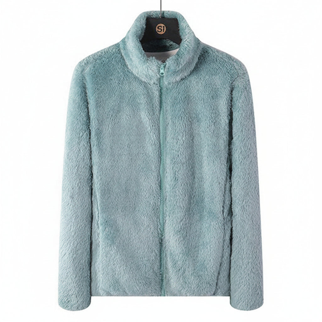 Annabel Soft Teddy Fleece Full Zip Stand Collar Jacket - Azure