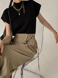 Oriana Extended Shoulder Sleeveless High Neck Knit Top