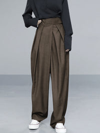 Micheline Deep Double Pleat High Waist Full Wide Leg Trousers