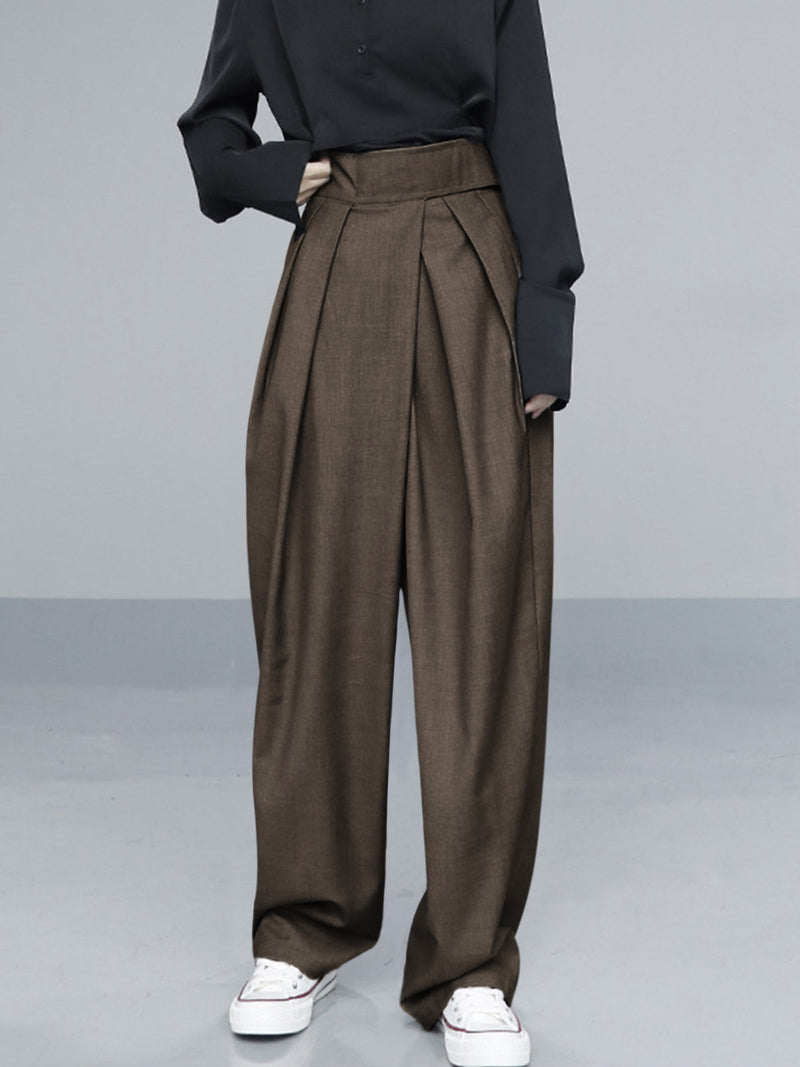Micheline Deep Double Pleat High Waist Full Wide Leg Trousers