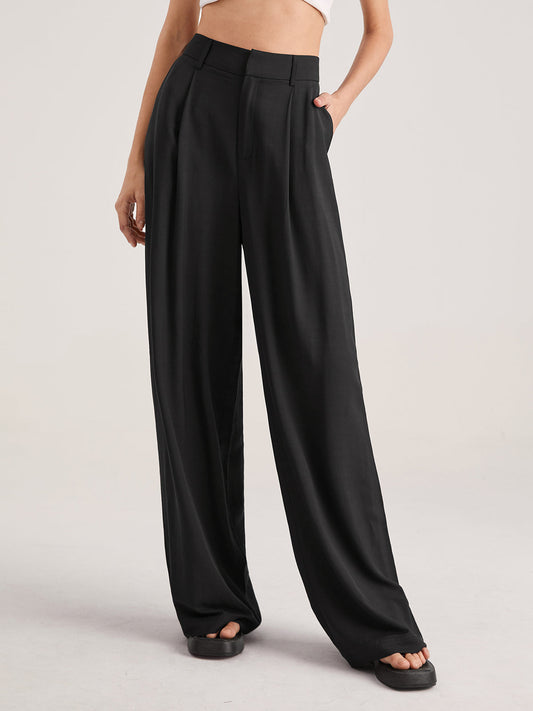 Muriel Elasticated Waist Soft Drape Relaxed Wide Leg Trousers - Black