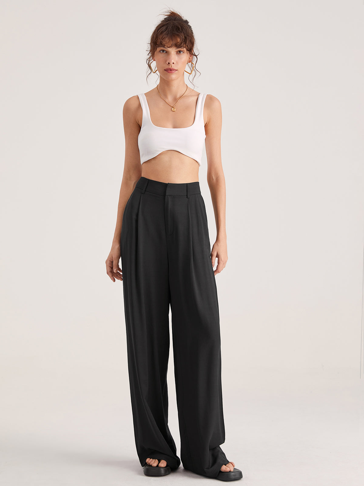 Muriel Elasticated Waist Soft Drape Relaxed Wide Leg Trousers