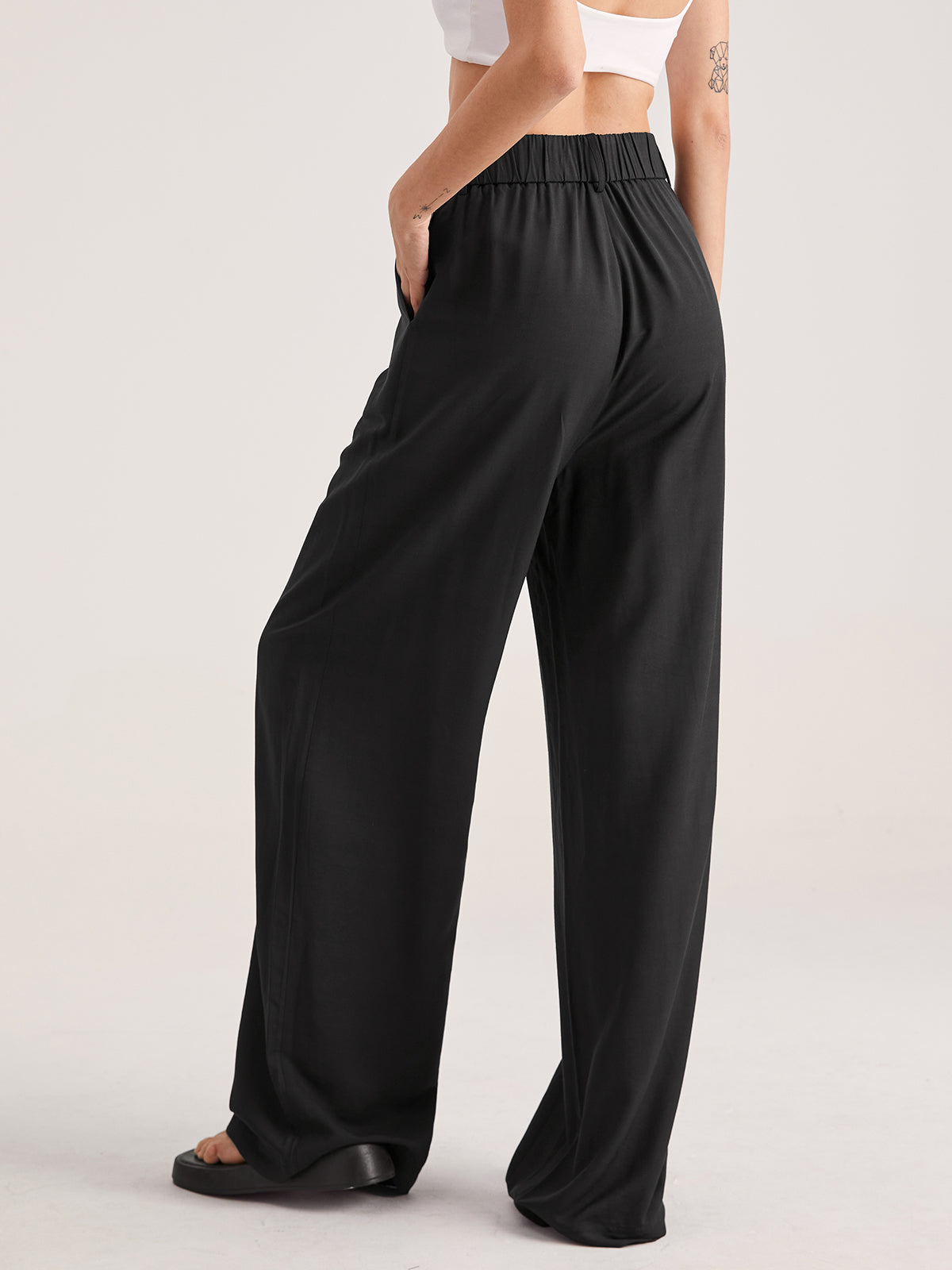 Muriel Elasticated Waist Soft Drape Relaxed Wide Leg Trousers