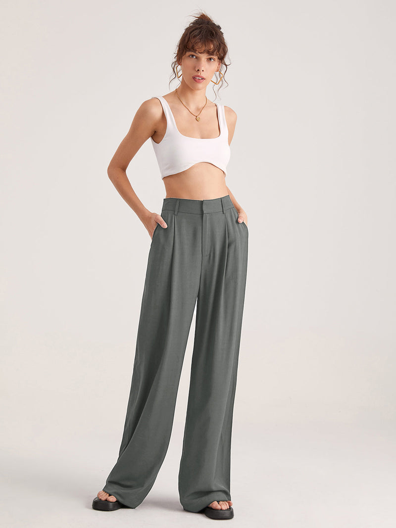 Muriel Elasticated Waist Soft Drape Relaxed Wide Leg Trousers