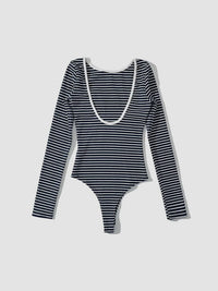 Annick Fine Stripe Boat Neck Fitted Long Sleeve Breton Top