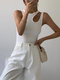 Denise Double Layer Cut Out Shoulder Fitted Rib Vest Tank Top