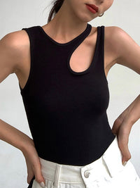 Denise Double Layer Cut Out Shoulder Fitted Rib Vest Tank Top