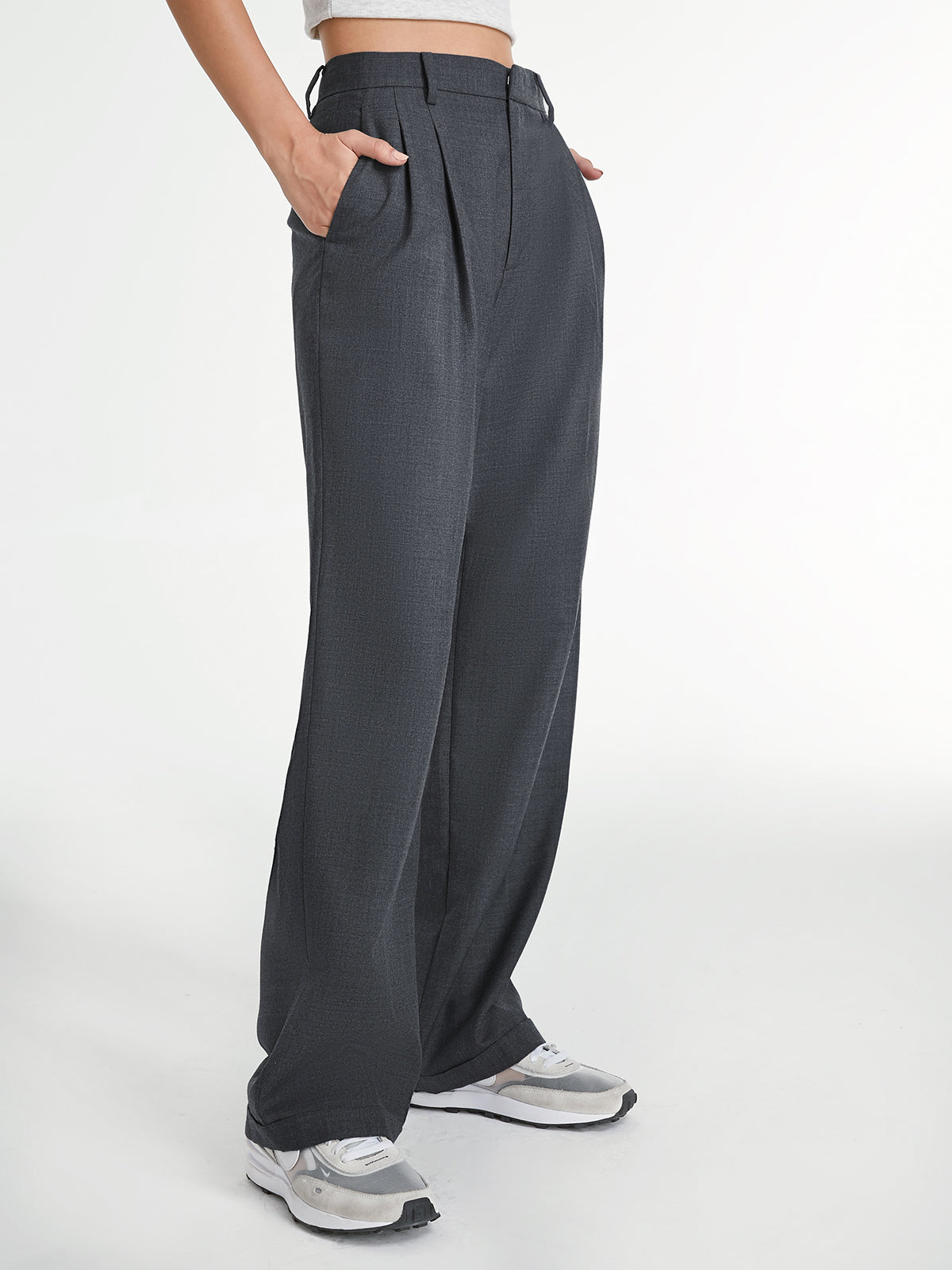 Huguette Front Pleat Tailored High Waist Wide Leg Trousers