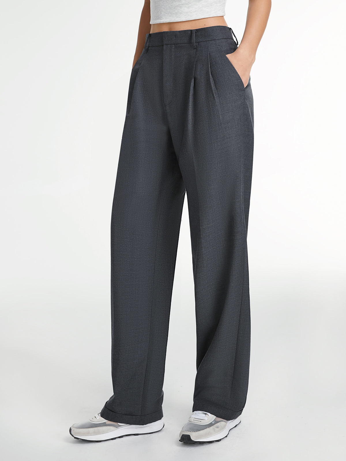 Huguette Front Pleat Tailored High Waist Wide Leg Trousers