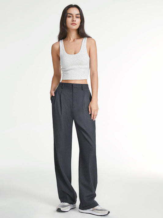 Huguette Front Pleat Tailored High Waist Wide Leg Trousers - Gray