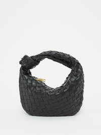 Fleur Woven Knot Handle Curved Mini Hobo Shoulder Bag