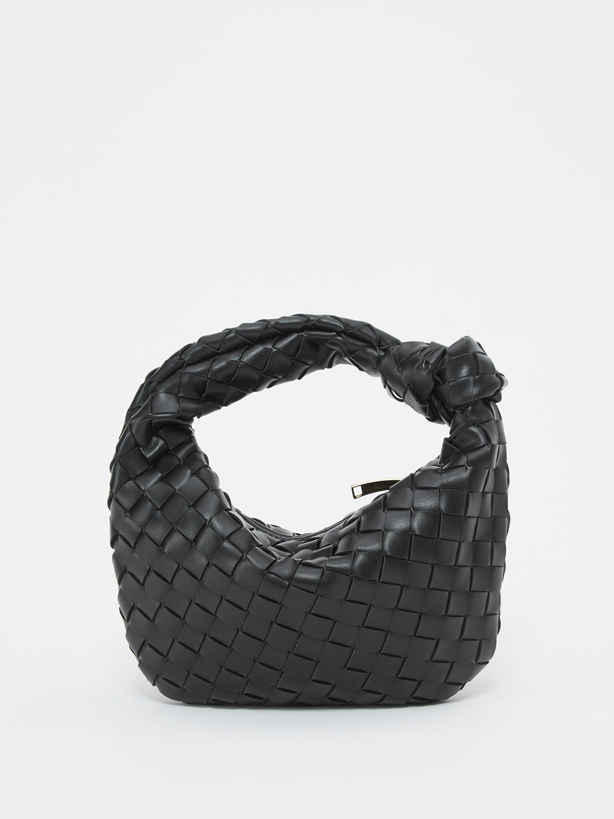 Fleur Woven Knot Handle Curved Mini Hobo Shoulder Bag