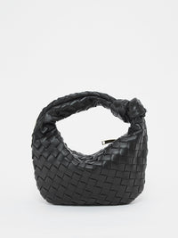 Fleur Woven Knot Handle Curved Mini Hobo Shoulder Bag