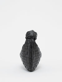 Fleur Woven Knot Handle Curved Mini Hobo Shoulder Bag