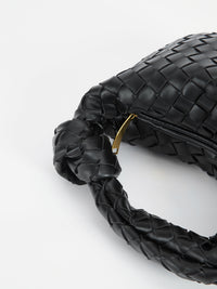 Fleur Woven Knot Handle Curved Mini Hobo Shoulder Bag