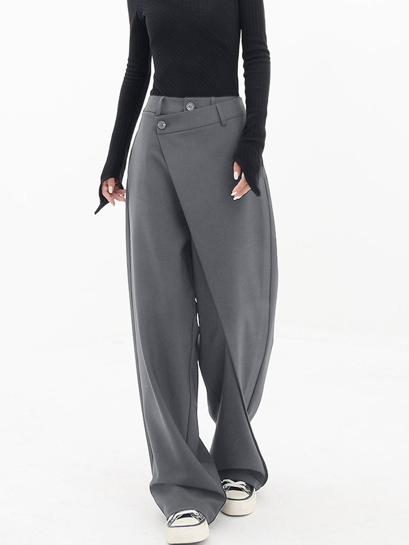 Janine Asymmetric Wrap Waistband Wide Leg Tailored Trousers