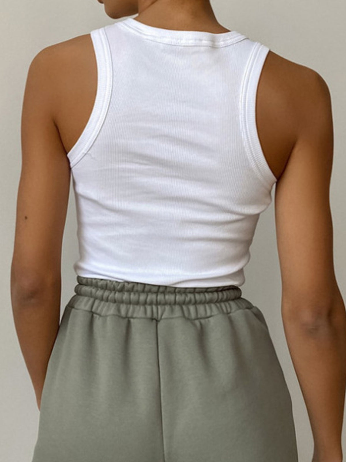 Sylvette Racer Neck Fine Rib Fitted Everyday Vest Tank Top