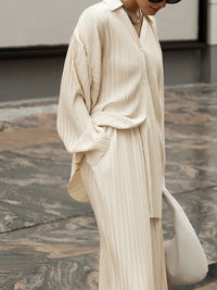 Willa Fine Pleat Collared Shirt and Wide Trouser Set