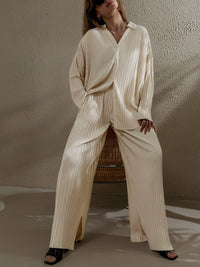 Willa Fine Pleat Collared Shirt and Wide Trouser Set